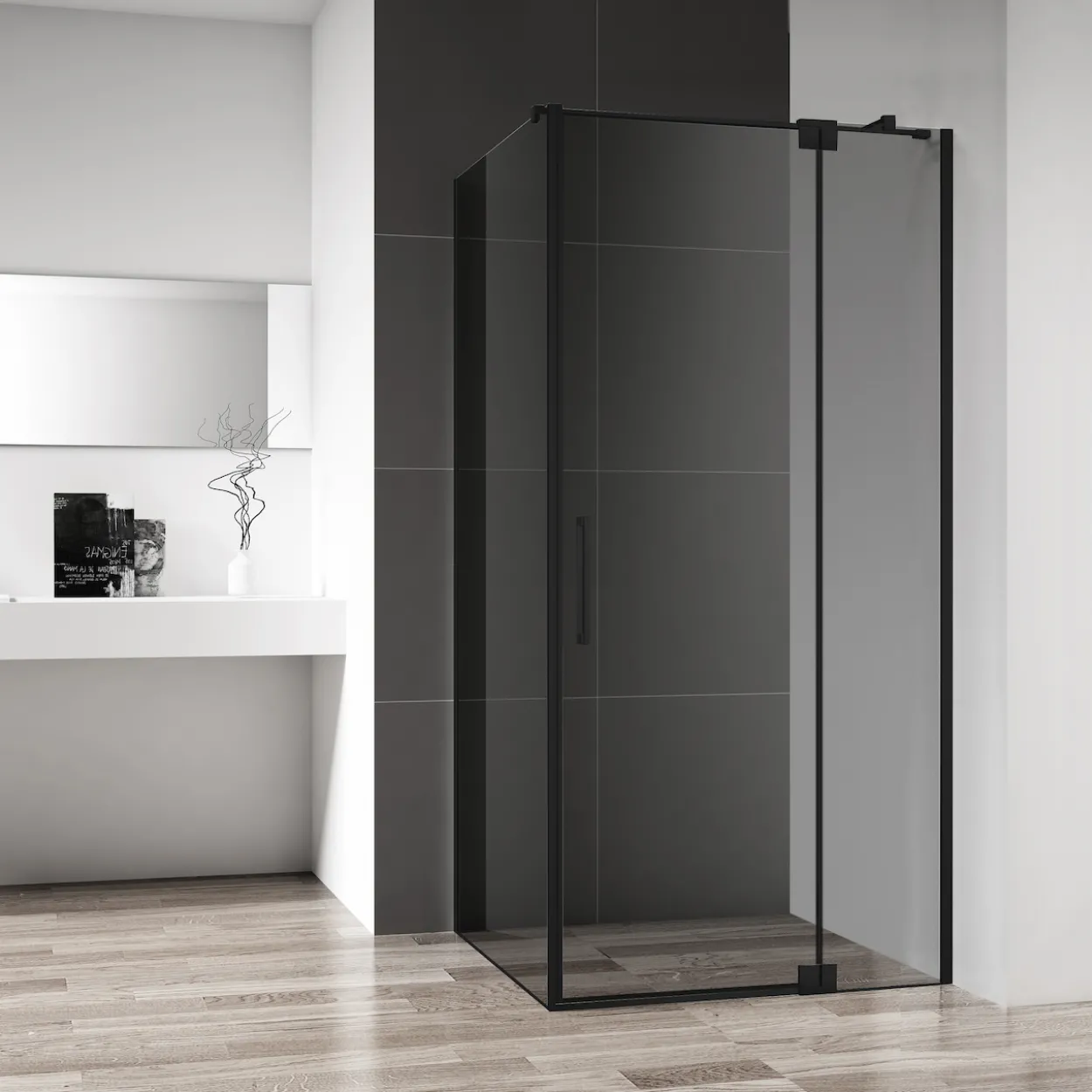Celeste amore sidevegg til dusjhjørne 90x200 cm 8mm - venstre m/sikkerhetsfolie, sort