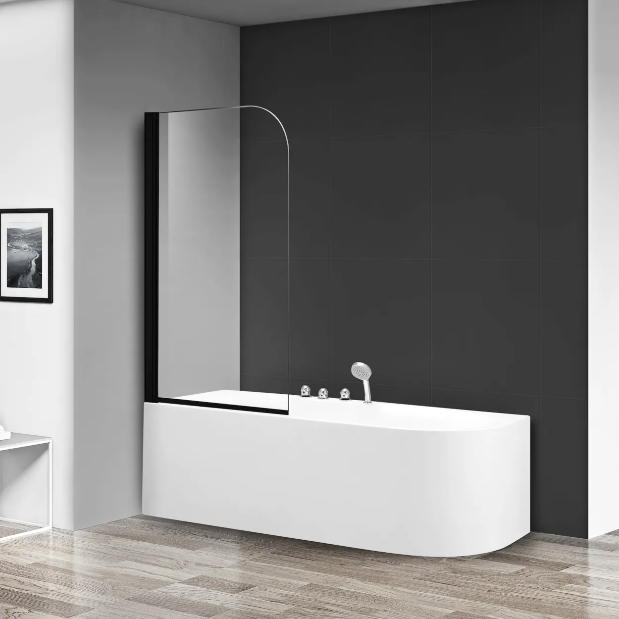 Celeste badekarvegg 75x140 cm - venstre m/ sikkerhetsfolie, sort