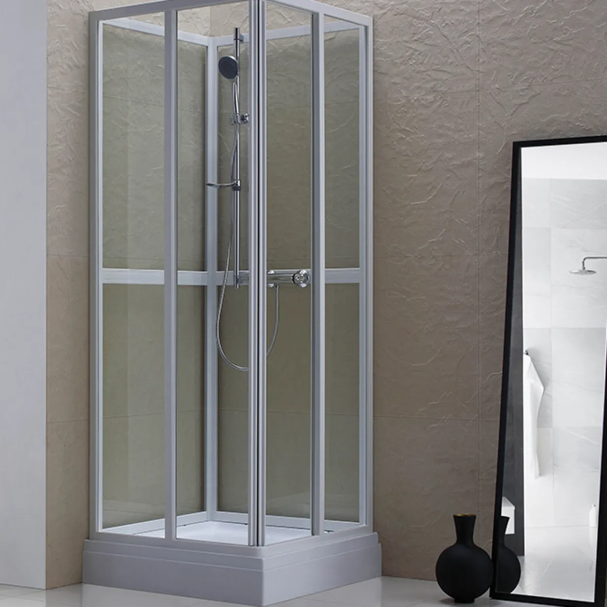 Celeste dusjkabinett 80x80x195 cm lav modell m/ matt glass, hvit