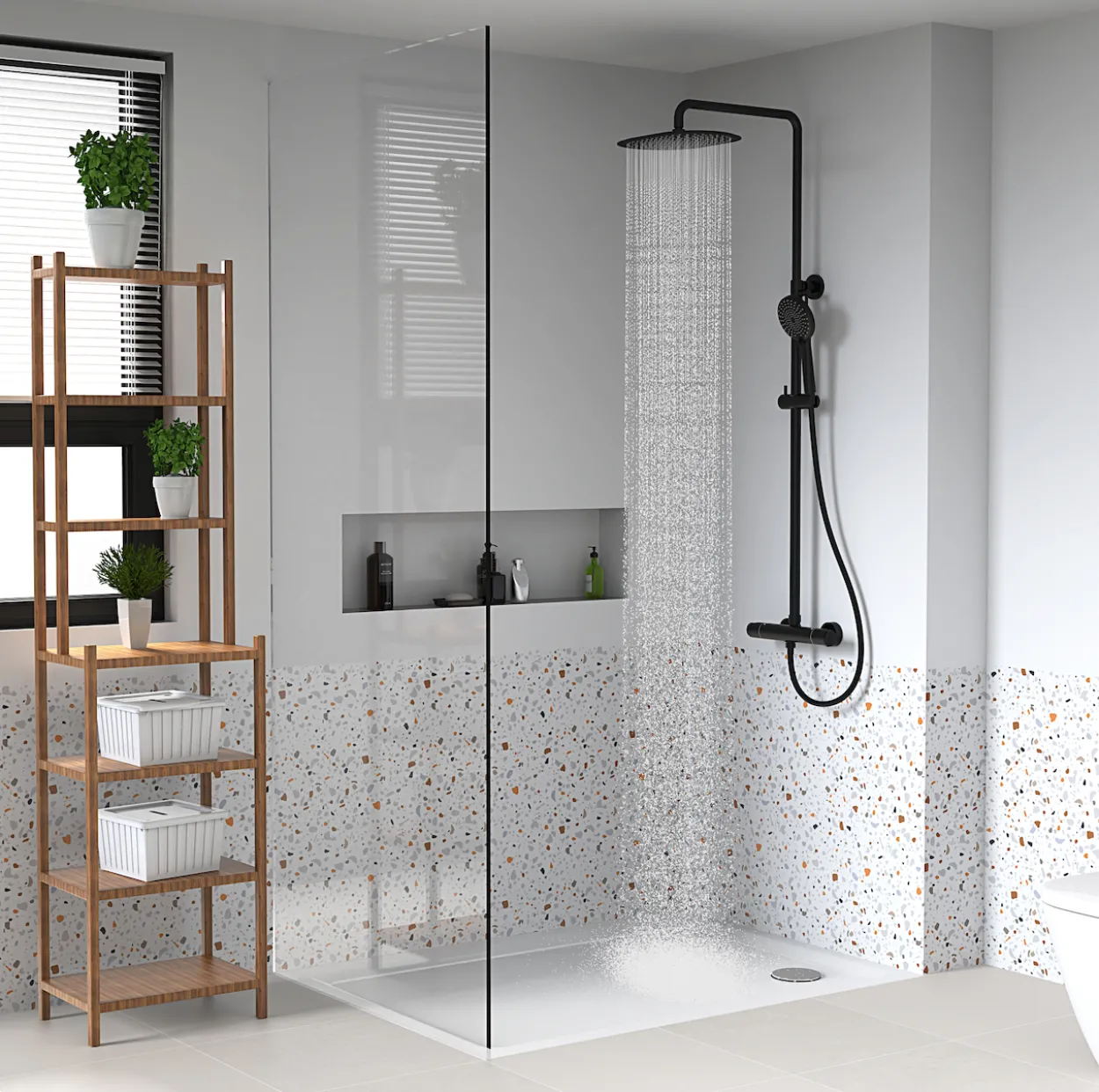 Celeste ely dusjsett matt sort m/dusjtermostat