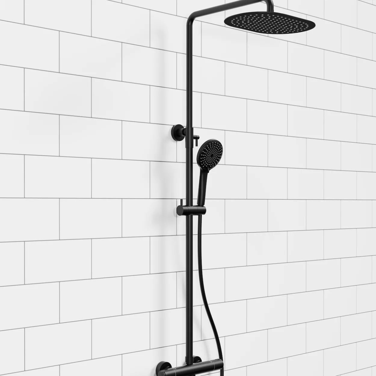 Celeste ely dusjsett matt sort m/dusjtermostat