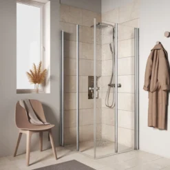 Celeste mh200 leddet dusjdør 90x190cm høyre krom m/sikkerhetsfolie