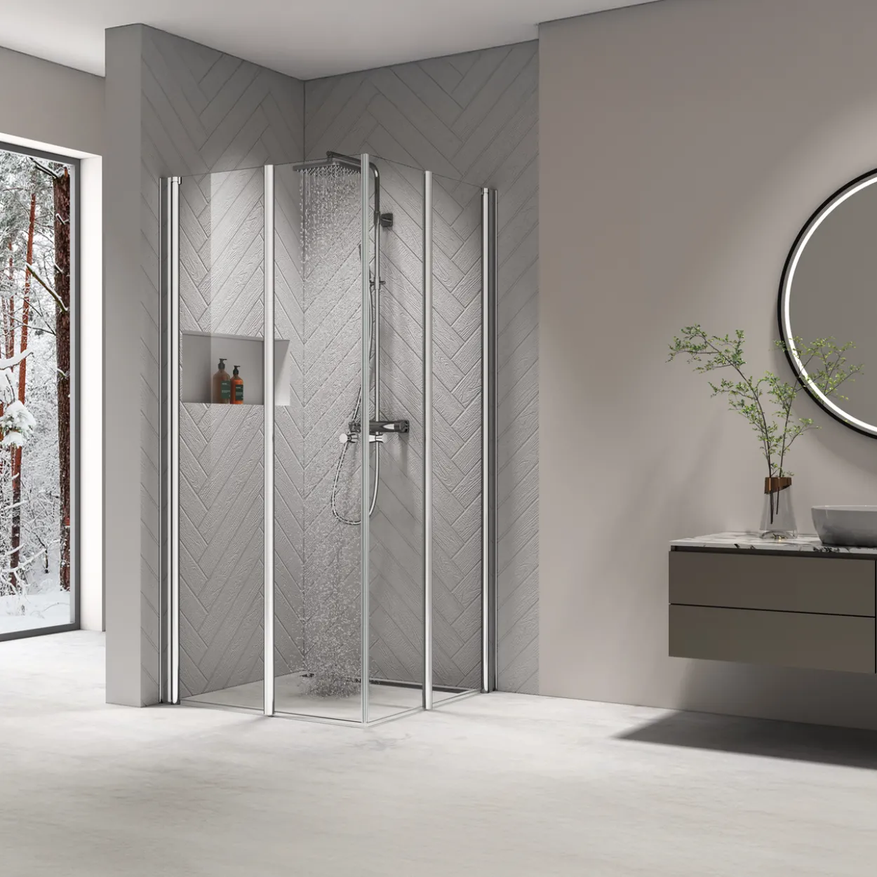 Celeste mh200 leddet dusjdør 90x190cm høyre krom m/sikkerhetsfolie