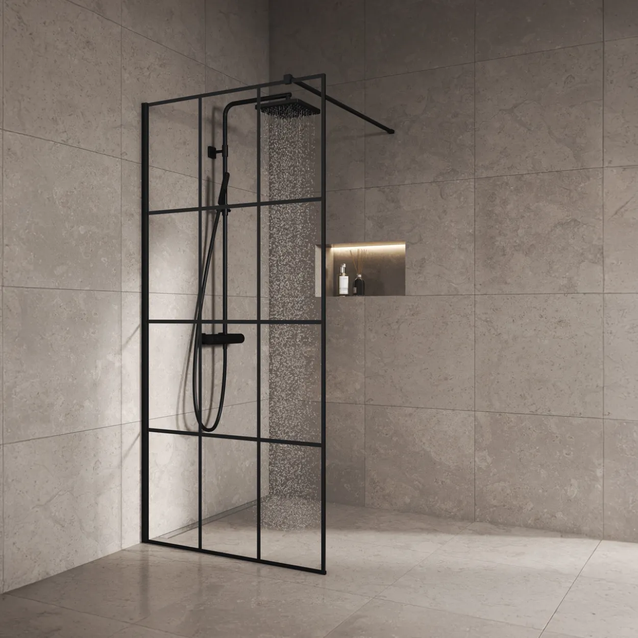 Celeste nero dusjvegg 120x190 cm - venstre m/ sikkerhetsfolie, sort