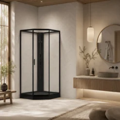 Celeste novello dusjkabinett m/skyvedør 90x90x205 cm m/sikkerhetsfolie sort