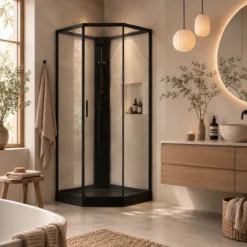 Celeste novello dusjkabinett m/skyvedør 90x90x205 cm m/sikkerhetsfolie sort