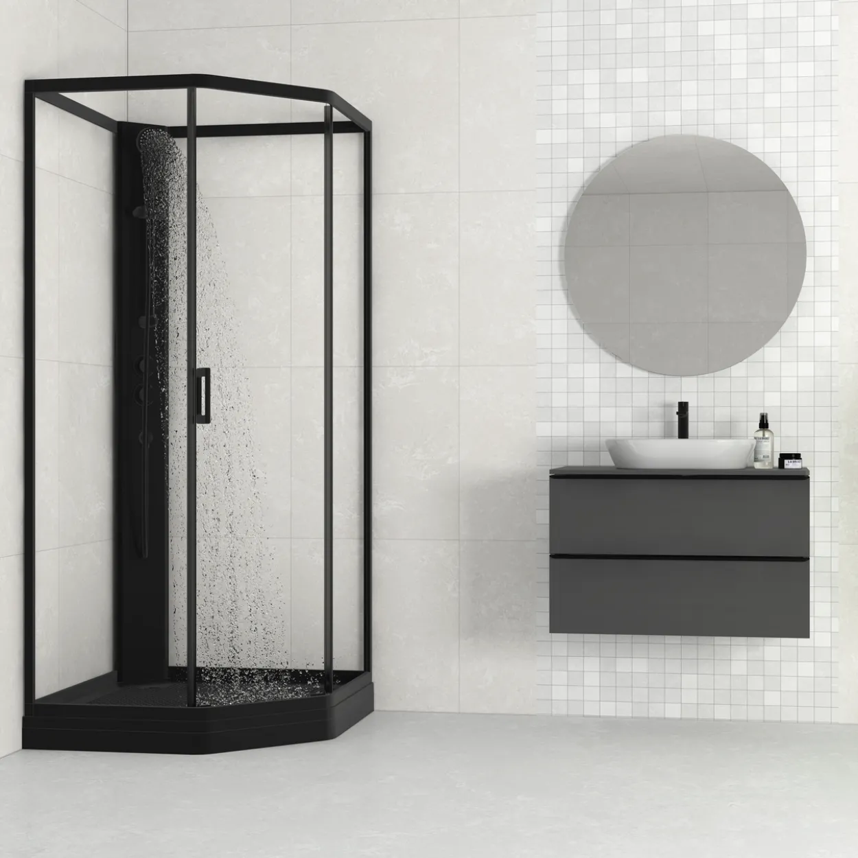 Celeste novello dusjkabinett m/slagdør 90x90x205 cm m/sikkerhetsfolie sort