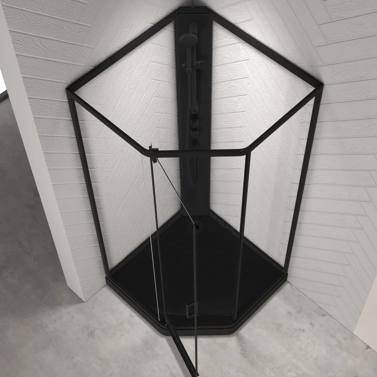 Celeste novello dusjkabinett m/slagdør 90x90x205 cm m/sikkerhetsfolie sort