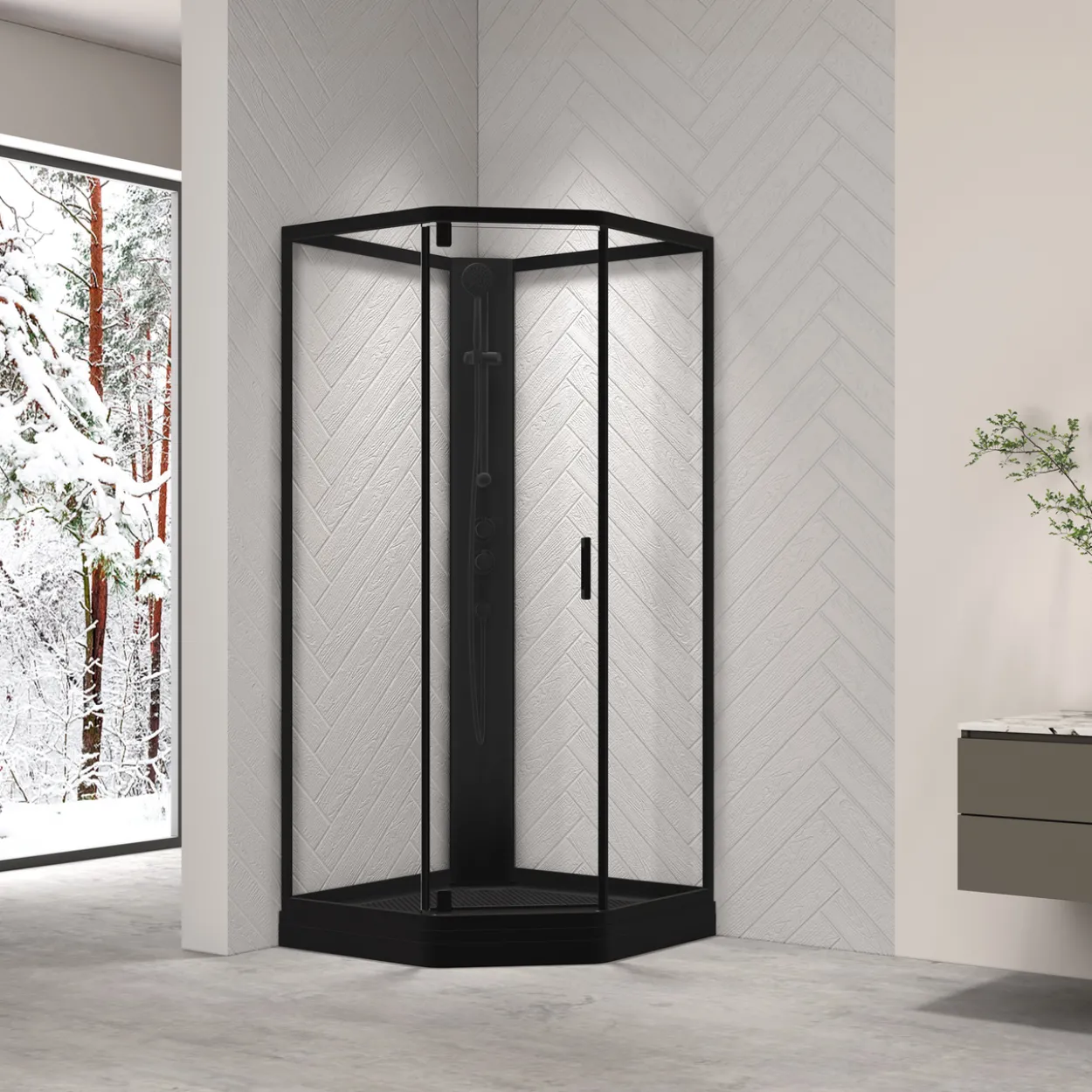 Celeste novello dusjkabinett m/slagdør 90x90x205 cm m/sikkerhetsfolie sort