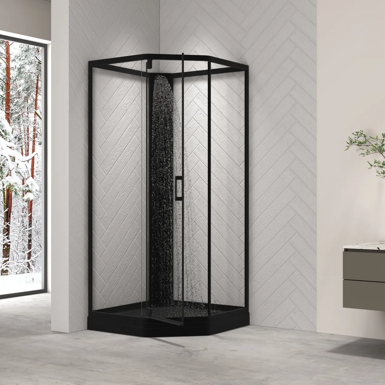 Celeste novello dusjkabinett m/slagdør 90x90x205 cm m/sikkerhetsfolie sort