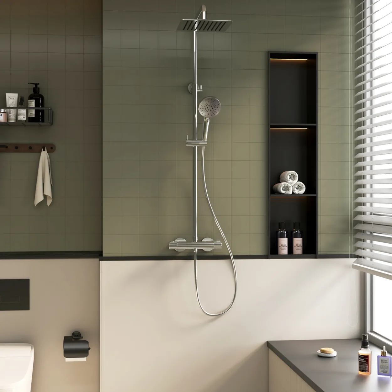 Celeste stoke square dusjsett krom m/dusjtermostat