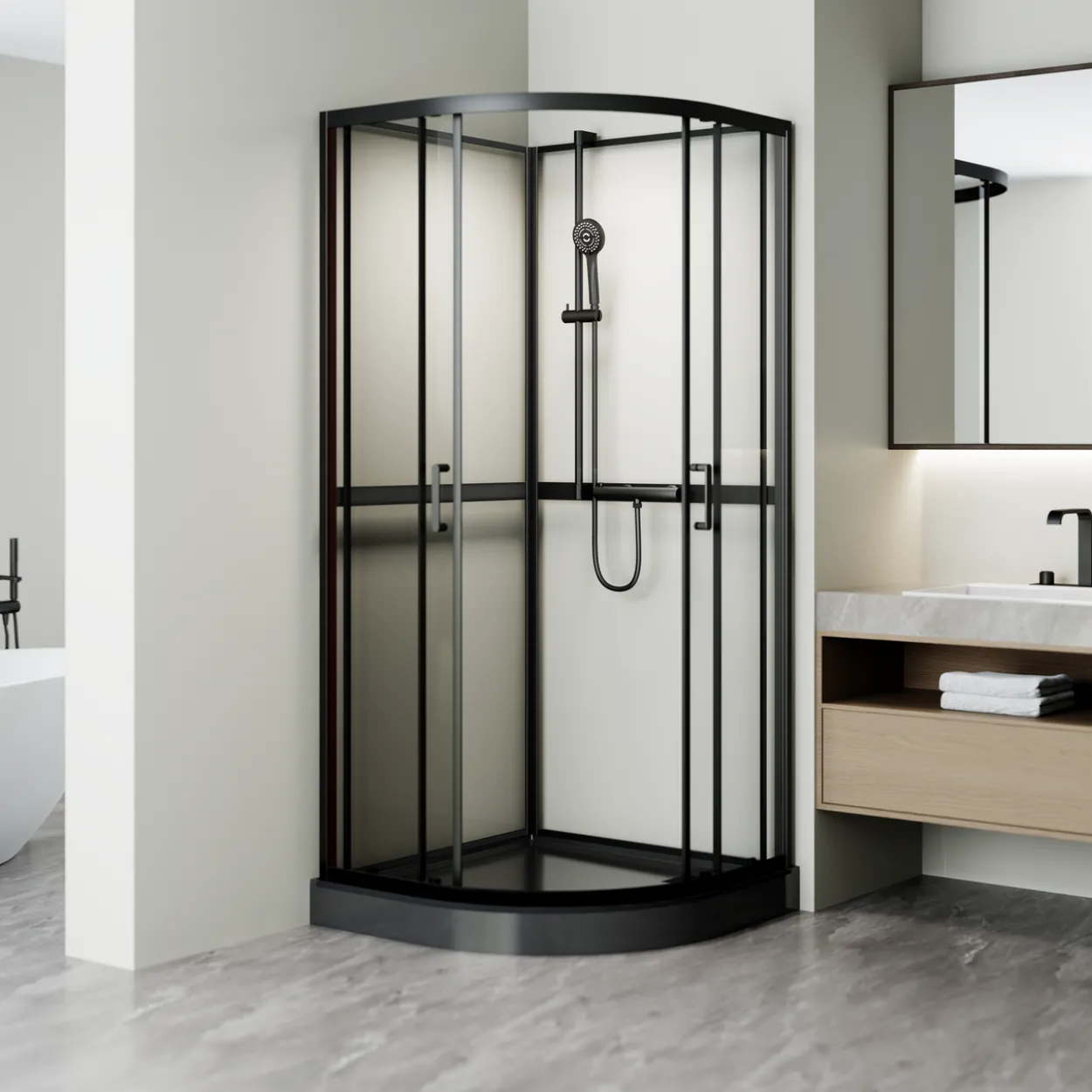 Celeste trento buet dusjkabinett 90x90x208 cm m/sikkerhetsfolie sort