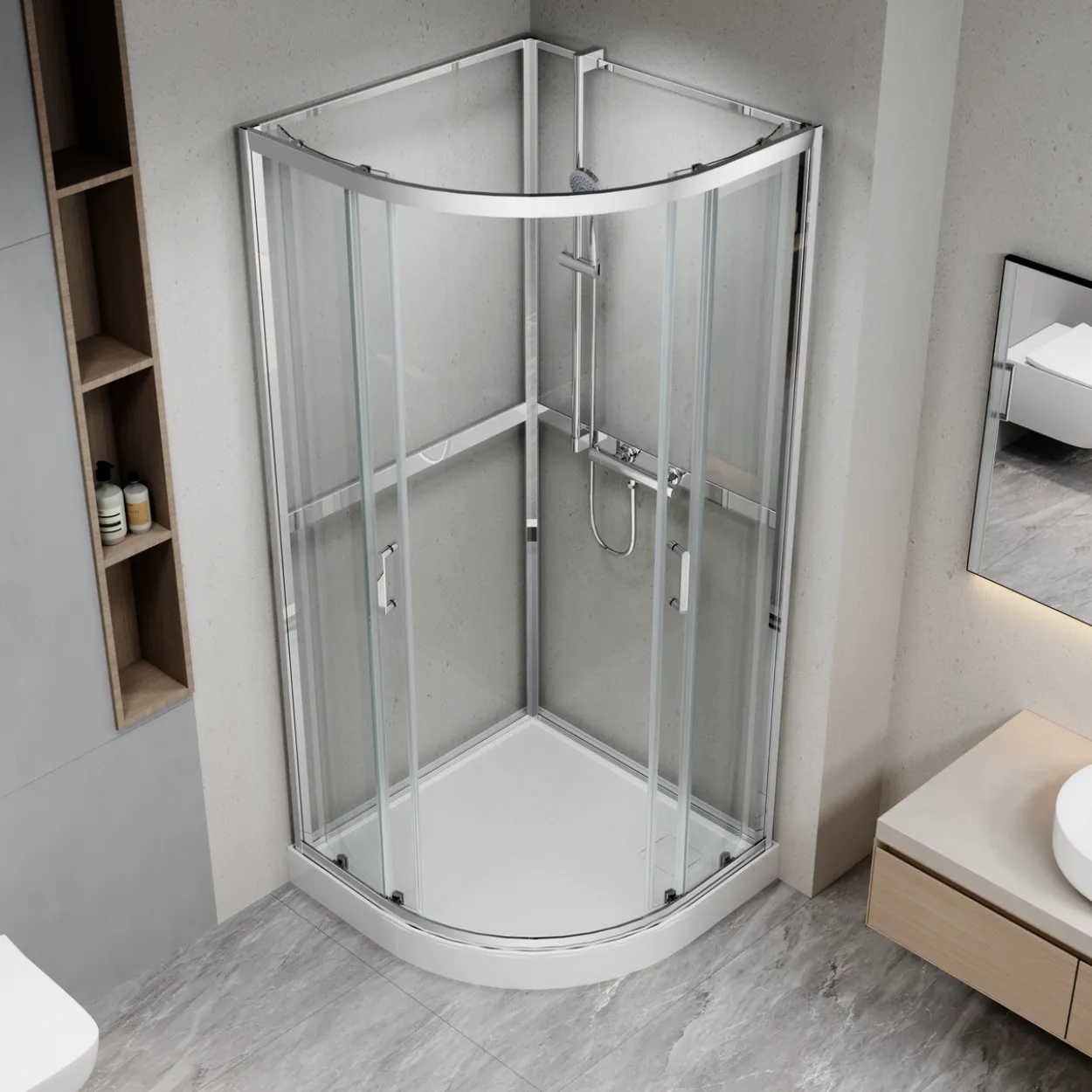 Celeste trento buet dusjkabinett 80x80x208 cm m/sikkerhetsfolie krom