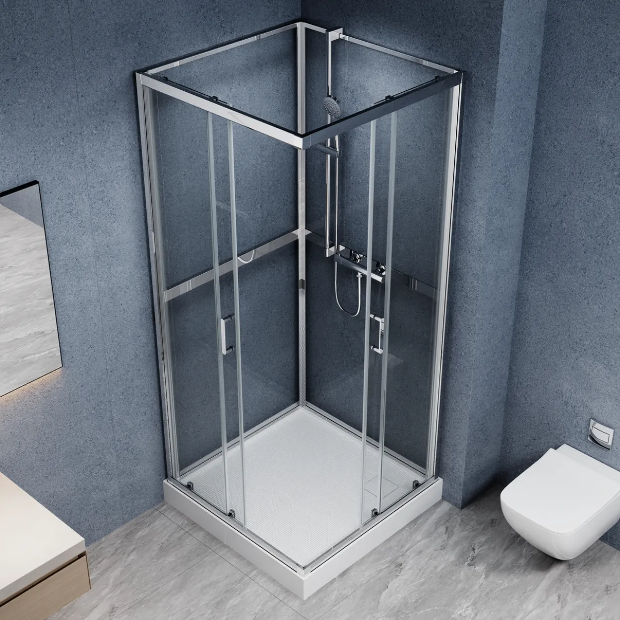 Celeste trento rett dusjkabinett 80x80x208 cm m/sikkerhetsfolie krom