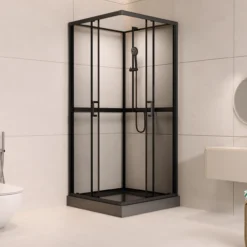 Celeste trento rett dusjkabinett 80x80x208 cm m/sikkerhetsfolie sort