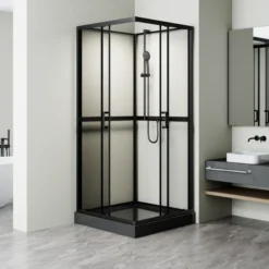 Celeste trento rett dusjkabinett 80x80x208 cm m/sikkerhetsfolie sort