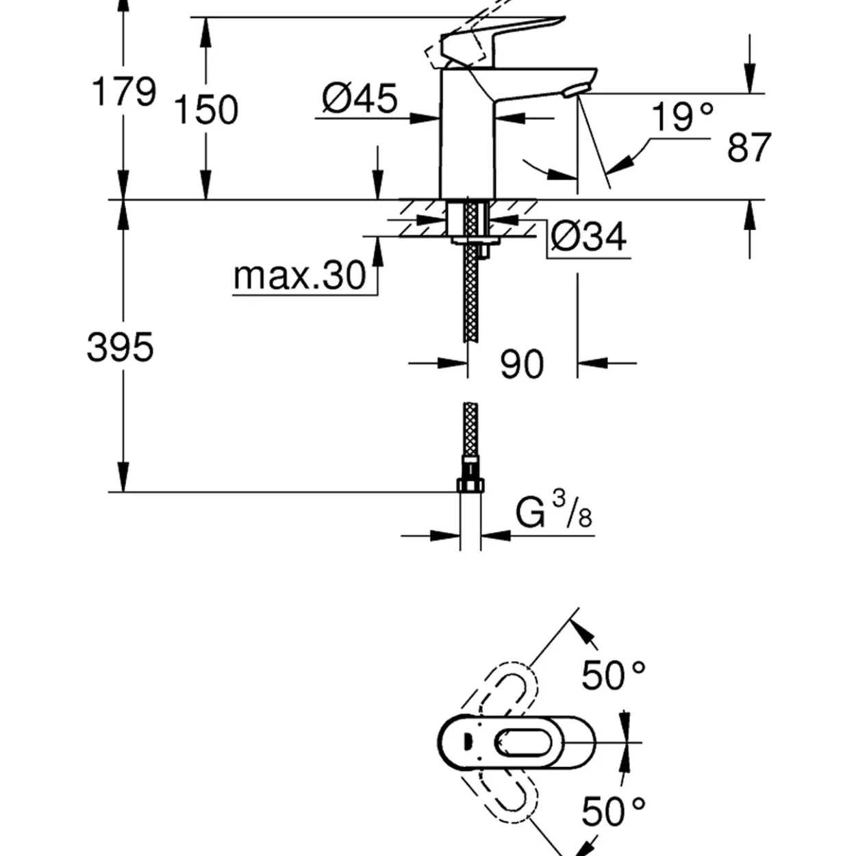 Grohe bauloop servantbatteri small krom