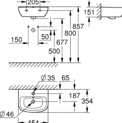Grohe bau porselen servant 45x35 cm vegghengt m/overløp alpinhvit