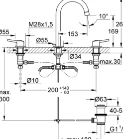Grohe concetto 3-hulls servantbatteri krom