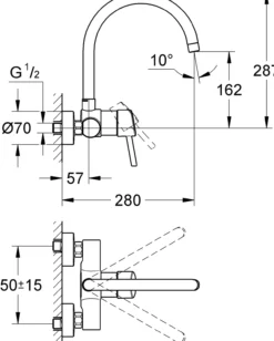 Grohe concetto vegghengt servantbatteri m/360 graders svingradius