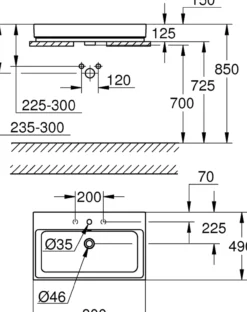 Grohe cube porselen servant 80x49 cm m/overløp alpinhvit