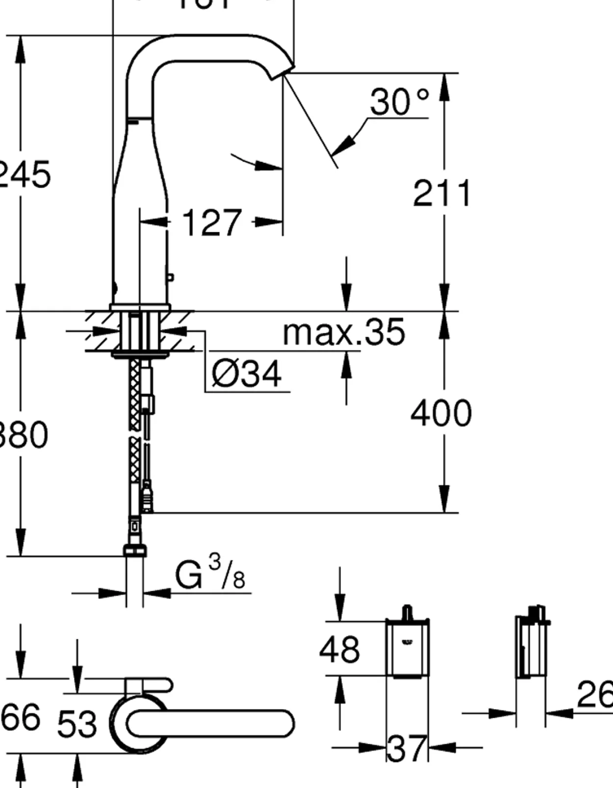 Grohe essence e 6v berøringsfritt servantbatteri krom
