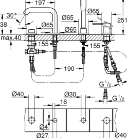 Grohe essence 4-hulls kar- og dusjkombinasjon børstet hard graphite
