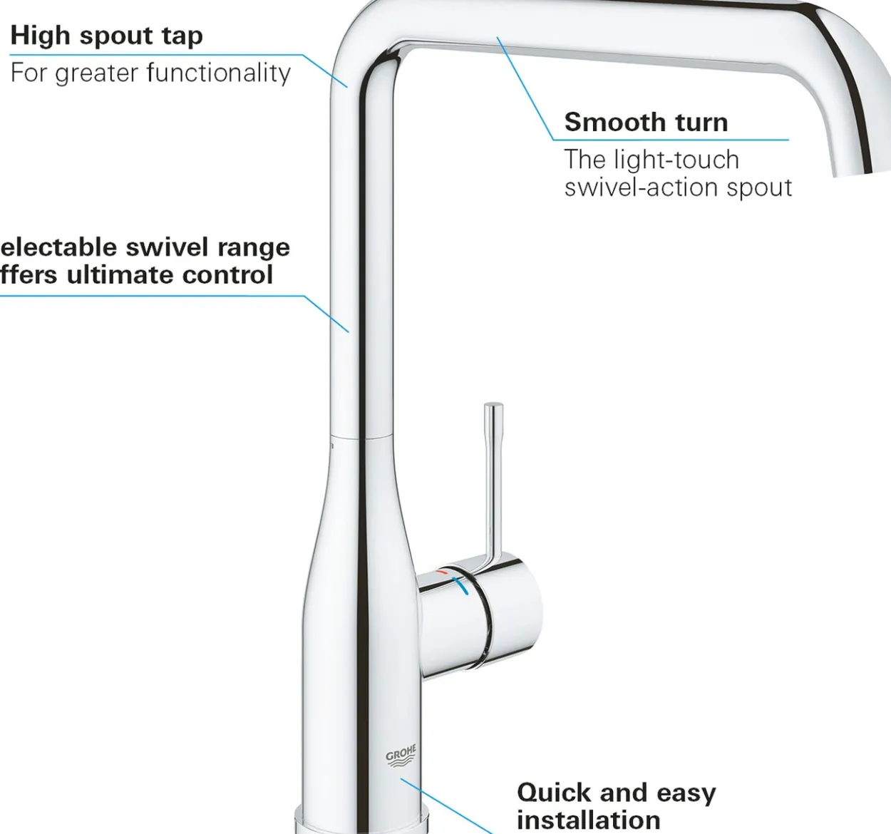 Grohe essence kjøkkenarmatur høy tut krom