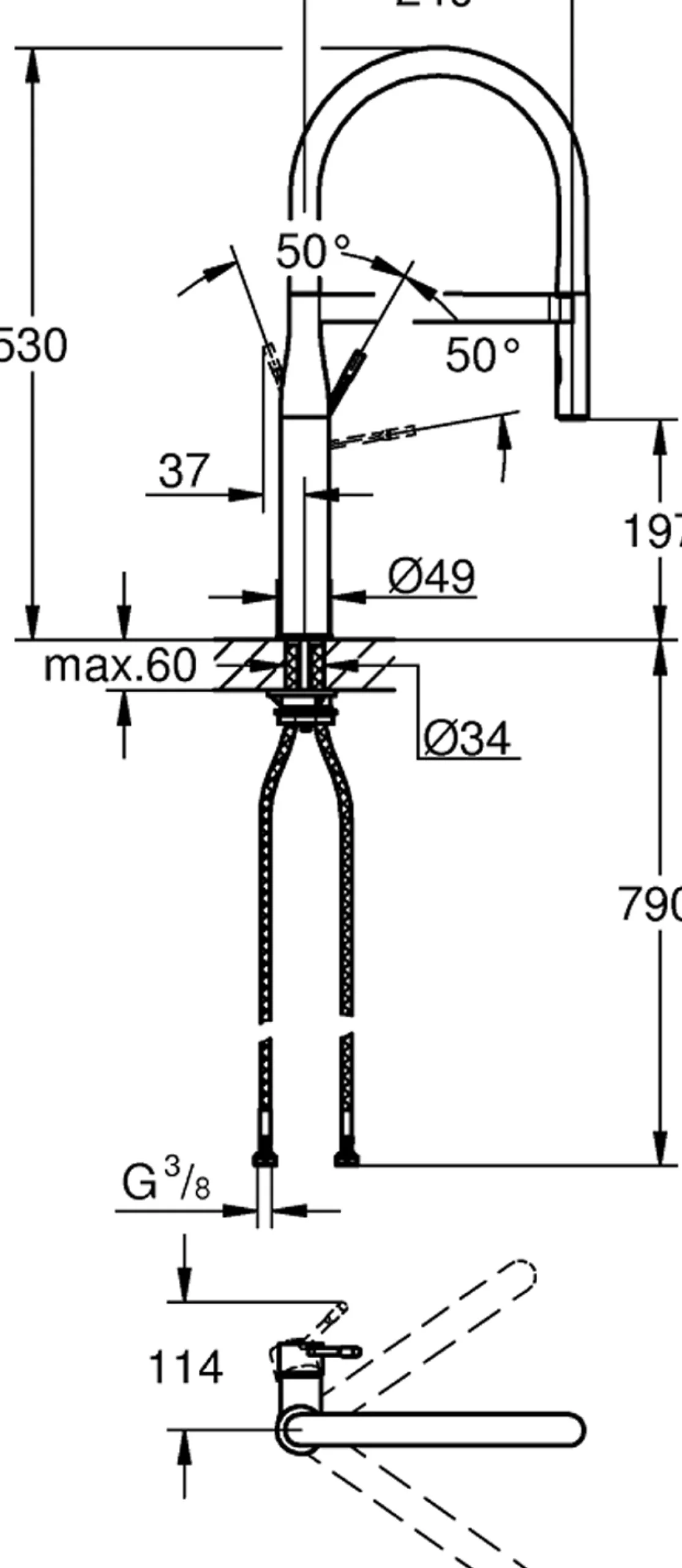 Grohe essence kjøkkenarmatur m/uttrekkbar dusj warm sunset