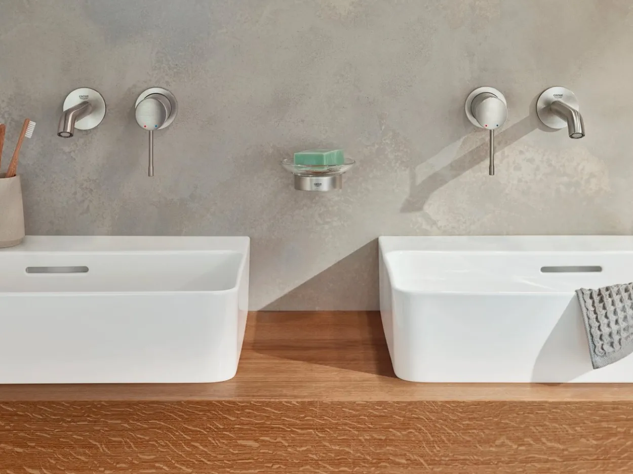 Grohe essence new 2-hulls vegghengt servantbatteri medium, supersteel