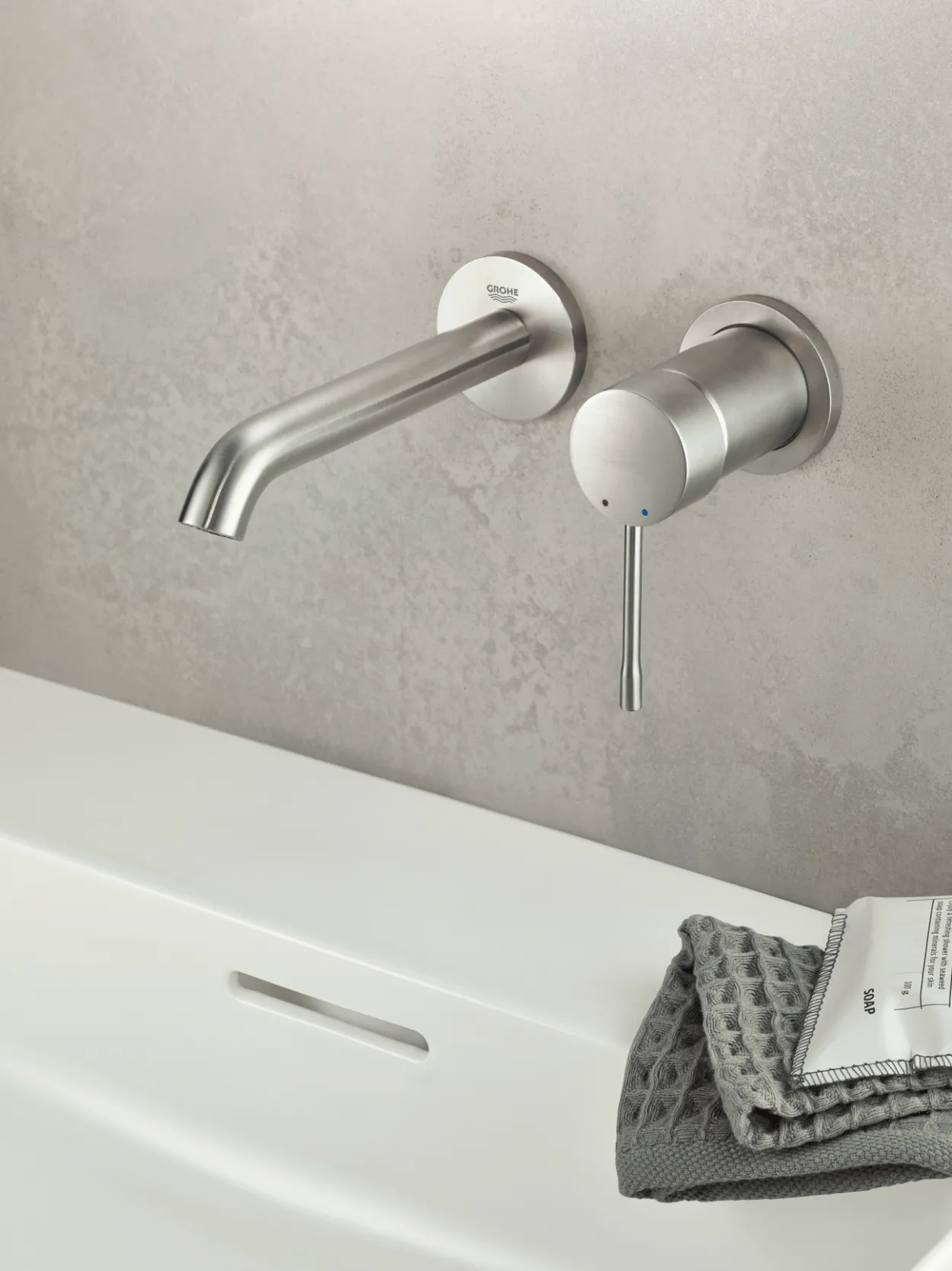 Grohe essence new 2-hulls vegghengt servantbatteri medium, supersteel