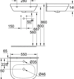 Grohe euro ceramic servant vegghengt 55x45 hvit