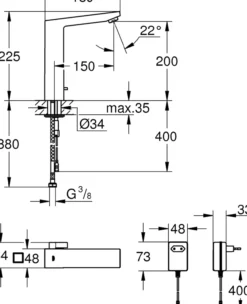 Grohe eurocube e berøringsfritt servantbatteri 6v krom