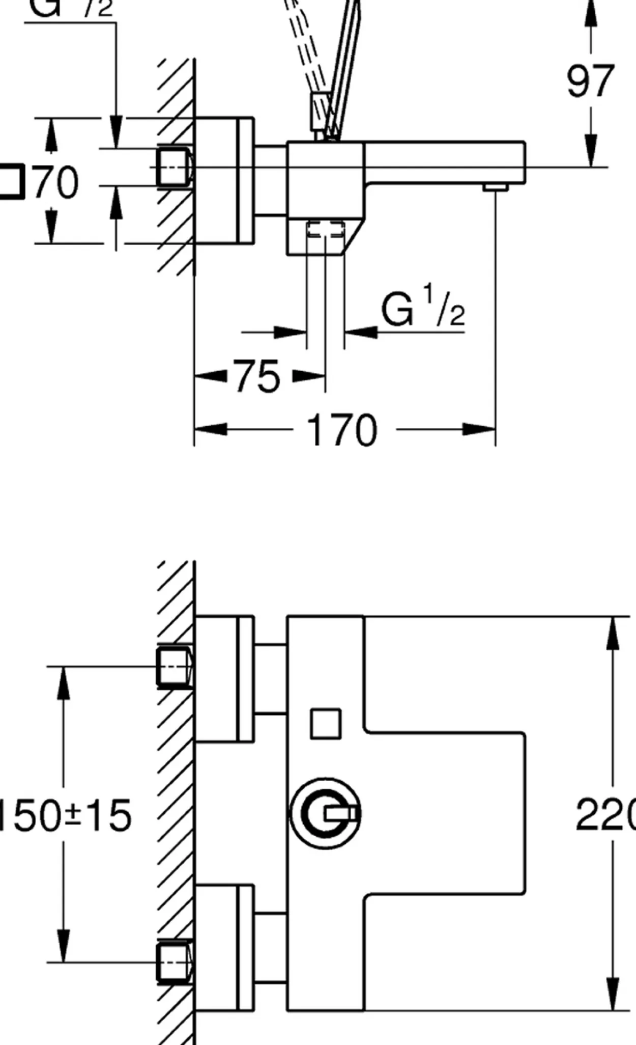 Grohe eurocube joy kar- og dusjbatteri krom