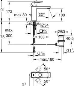 Grohe eurocube servantbatteri medium m/oppløftsventil