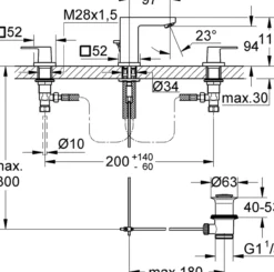 Grohe eurocube s 3-hulls servantbatteri supersteel