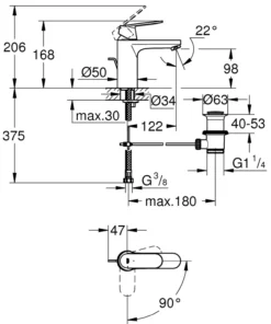 Grohe eurosmart cosmopolitan m servantbatteri m/oppløft krom