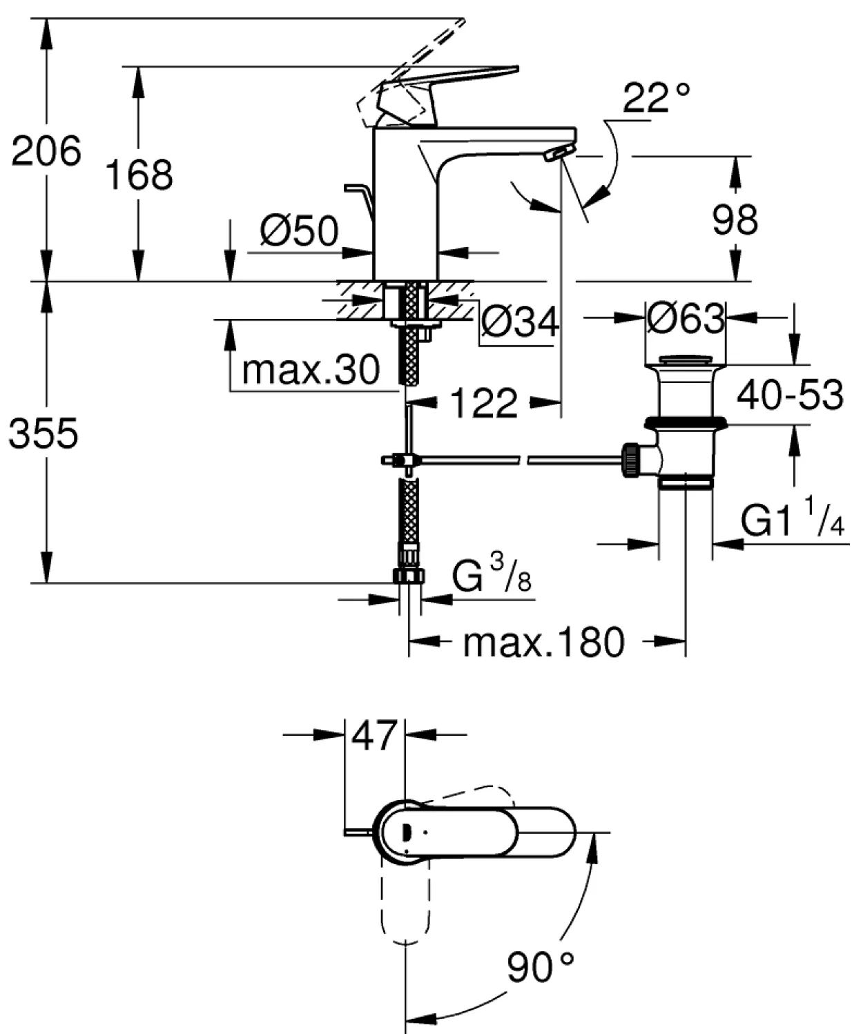Grohe eurosmart cosmopolitan m servantbatteri m/oppløft krom