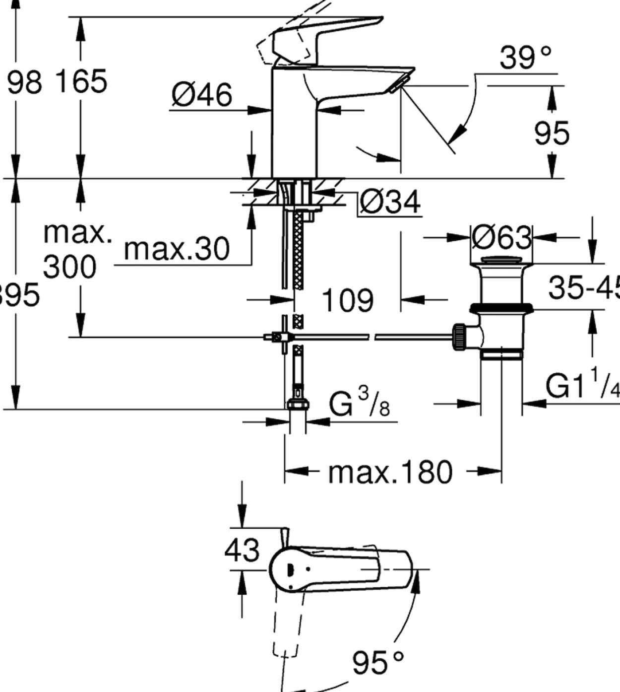 Grohe eurosmart servantbatteri s m/oppløft krom