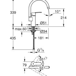 Grohe eurostyle cosmopolitan kjøkkenarmatur c-tut krom
