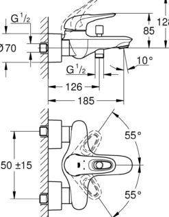 Grohe eurostyle kar- og dusbatteri, hvit