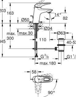 Grohe eurostyle servantbatteri m/oppløftsventil krom