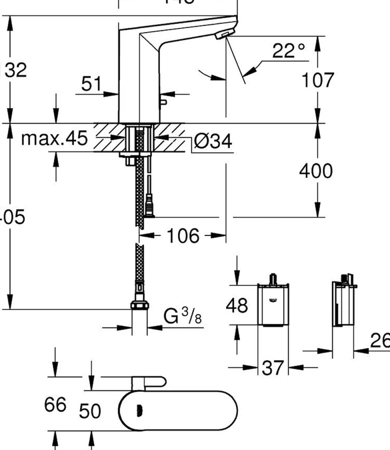 Grohe get e berøringsfritt servantarmatur m 6v krom