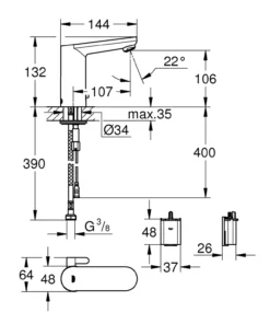 Grohe get e 6v berøringsfritt servantbatteri