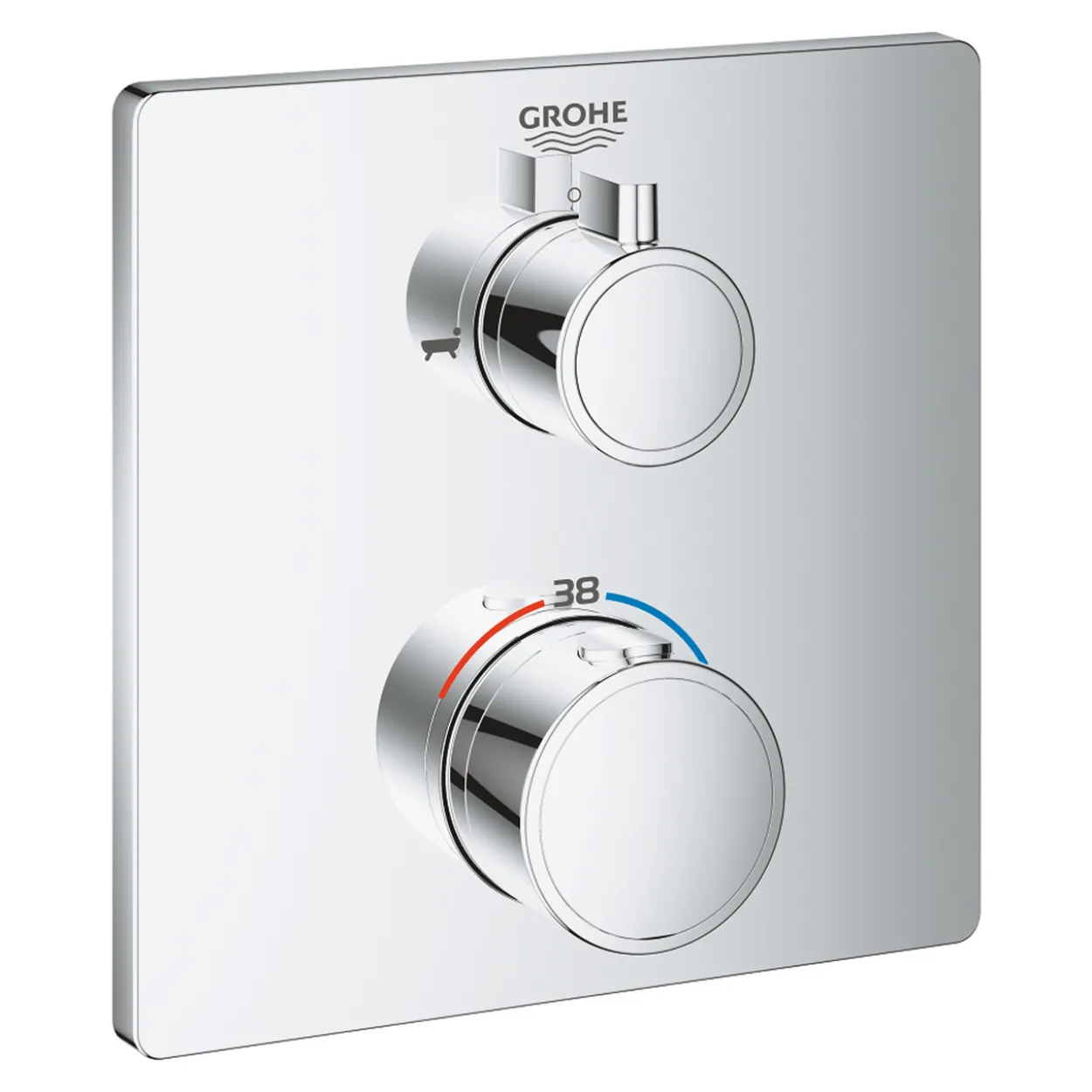 Grohe grohtherm badekartermostat firkantet for innbygging m/2 utløp krom