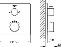 Grohe grohtherm badekartermostat firkantet for innbygging m/2 utløp krom