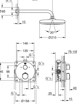 Grohe grohtherm perfekt round dusjsett med tempesta 210 krom