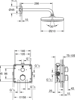 Grohe grohtherm perfekt square dusjsett med tempesta 210 krom