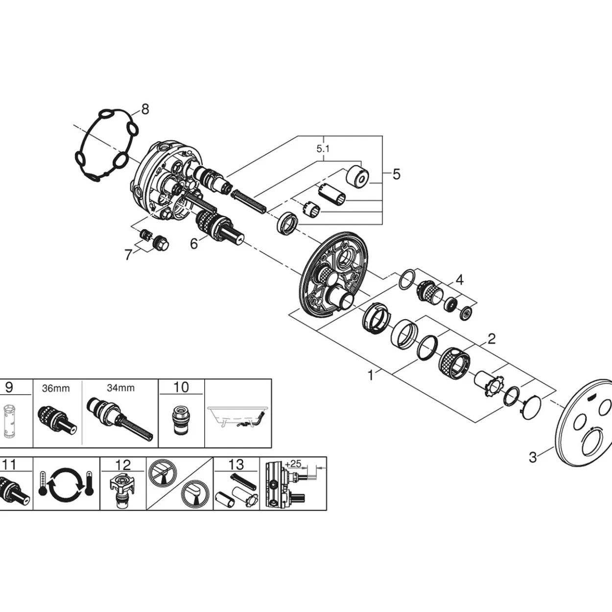 Grohe grohtherm smartcontrol termostat med 2 ventiler børstet cool sunrise