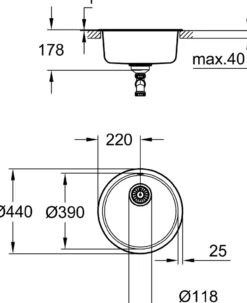 Grohe k200 kjøkkenkum ø44 cm rustfritt stål